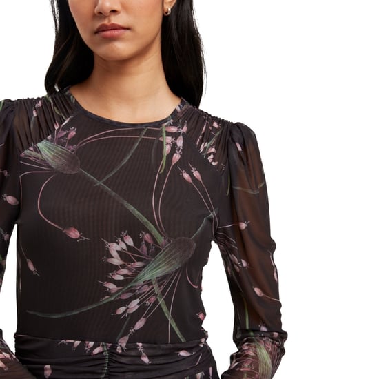 Minivestido Negro De Malla Con Hombros Fruncidos Ted Baker Sannde - Image 3