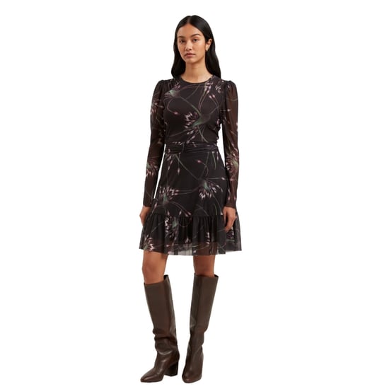 Minivestido Negro De Malla Con Hombros Fruncidos Ted Baker Sannde - Image 4