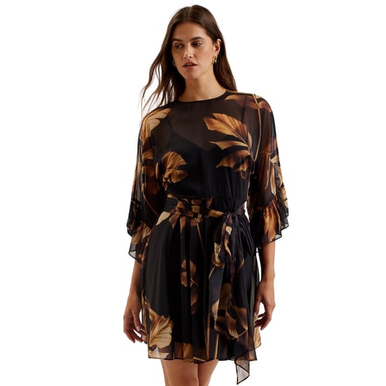 Minivestido Negro Transparente Con Mangas Con Detalle De Volantes De Ted Baker Elster - Image 2