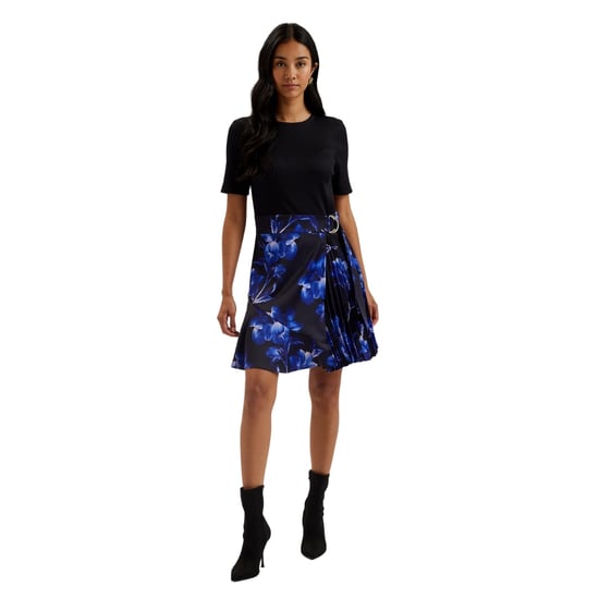 Vestido Azul Marino Con Corpiño De Punto Estampado Tejido Malisaa De Ted Baker - Image 5