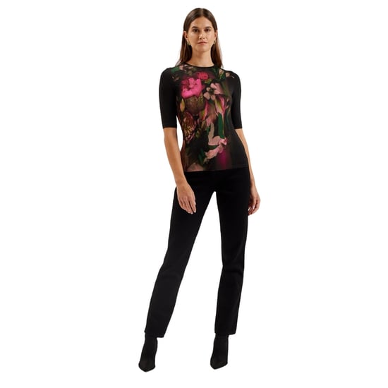 Top Negro Ajustado De Manga Tres Cuartos Con Estampado Floene De Ted Baker - Image 2