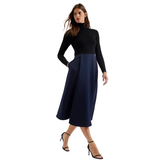 Vestido Ted Baker Chira De Punto Negro Con Corpiño Y Falda Cruzada Azul Marino - Image 3