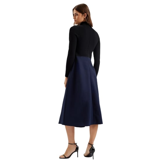 Vestido Ted Baker Chira De Punto Negro Con Corpiño Y Falda Cruzada Azul Marino - Image 4