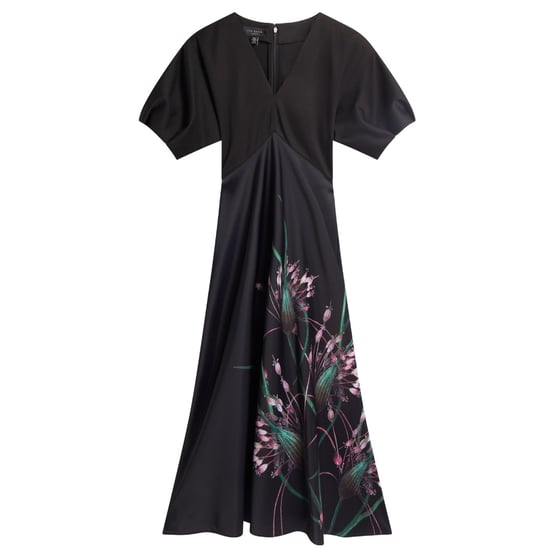 Vestido Negro Satinado Con Corpiño De Punto Estampado De Ted Baker Sado - Image 1