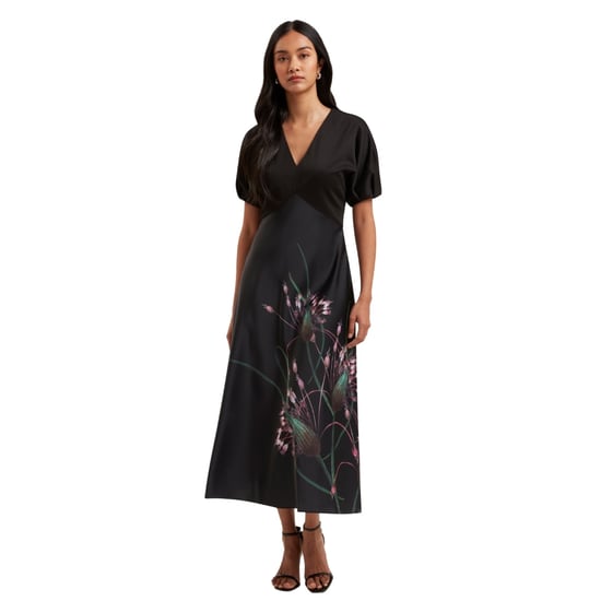 Vestido Negro Satinado Con Corpiño De Punto Estampado De Ted Baker Sado - Image 3