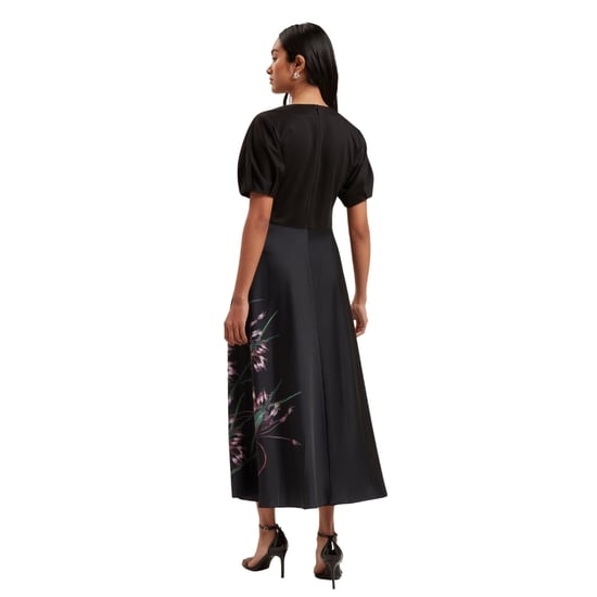 Vestido Negro Satinado Con Corpiño De Punto Estampado De Ted Baker Sado - Image 4