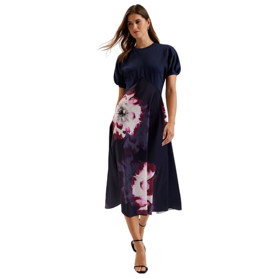 Vestido De Satén Azul Marino Estampado Con Corpiño De Punto Mitzic De Ted Baker - Image 2