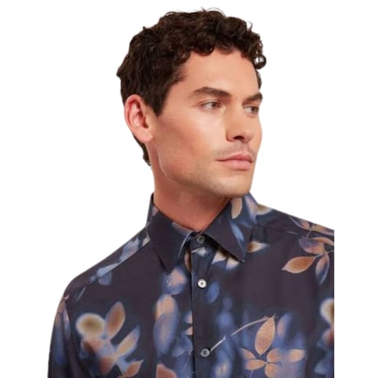 Camisa Azul Marino Con Estampado De Sombra De Hojas Y Corte Regular Ted Baker Kalmill - Image 4