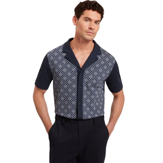 Camisa De Punto Azul Marino Con Botones Y Estampado De Rombos Ted Baker Danlibe - Image 3