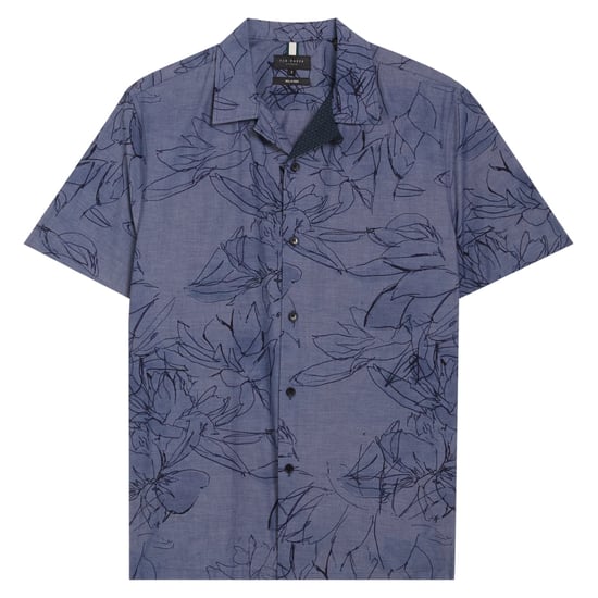 Camisa Azul Oscuro De Chambray Con Estampado Floral Terroni Regular De Ted Baker - Image 1