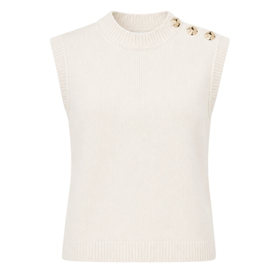 Camiseta Sin Mangas De Cuello Redondo Color Marfil Con Botones De Rosa Rondher De Ted Baker - Image 1