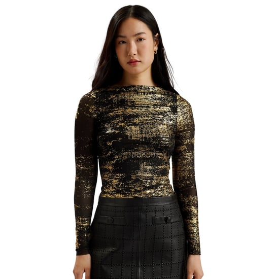 Top Ajustado De Malla Negra Con Estampado Metalizado Karenha De Ted Baker - Image 2