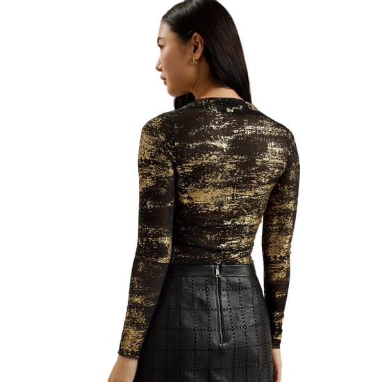 Top Ajustado De Malla Negra Con Estampado Metalizado Karenha De Ted Baker - Image 3