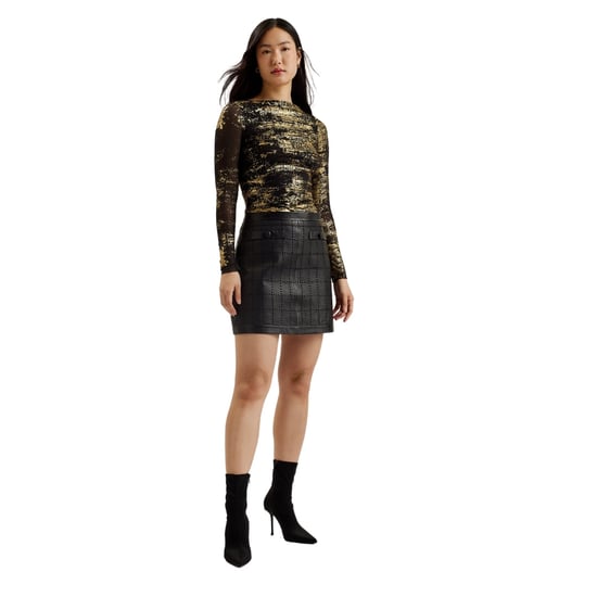 Top Ajustado De Malla Negra Con Estampado Metalizado Karenha De Ted Baker - Image 5