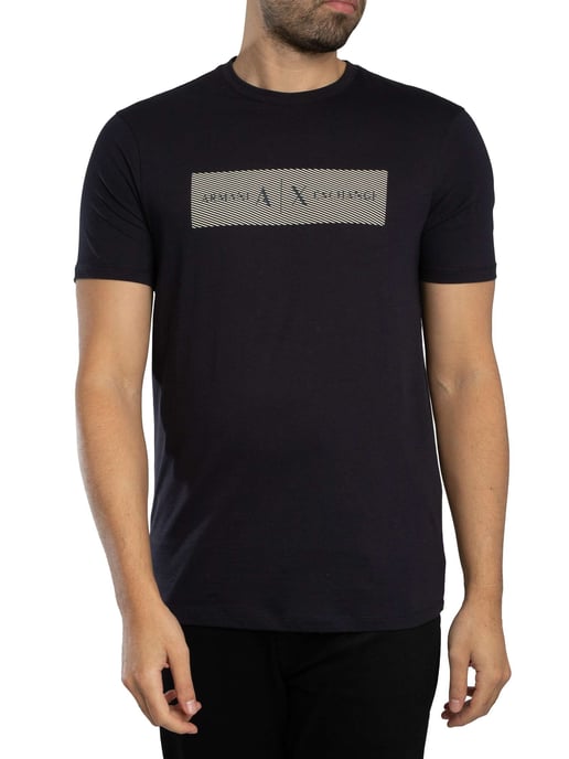 Armani Exchange Camiseta Con Logo A Rayas, Azul - Image 1
