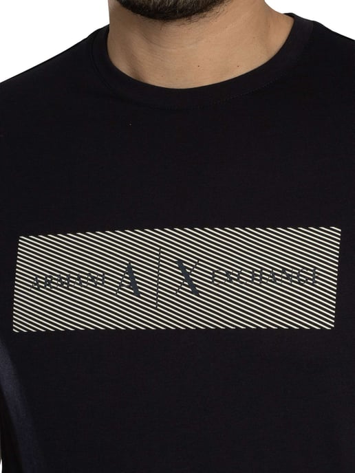 Armani Exchange Camiseta Con Logo A Rayas, Azul - Image 4