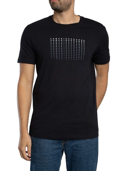 Armani Exchange Camiseta Gráfica Slim Brand Repeat, Azul - Image 2