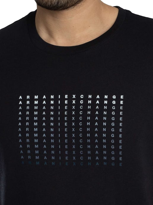 Armani Exchange Camiseta Gráfica Slim Brand Repeat, Azul - Image 4