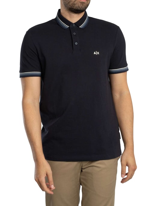 Armani Exchange Polo De Cuello A Rayas De Corte Entallado, Azul - Image 1