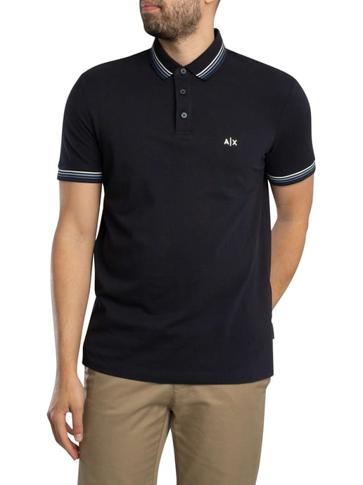 Armani Exchange Polo De Cuello A Rayas De Corte Entallado, Azul - Image 2