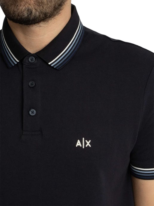 Armani Exchange Polo De Cuello A Rayas De Corte Entallado, Azul - Image 4