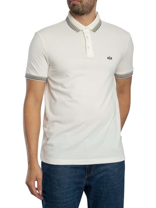 Armani Exchange Polo De Cuello A Rayas De Corte Entallado, Blanco - Image 1