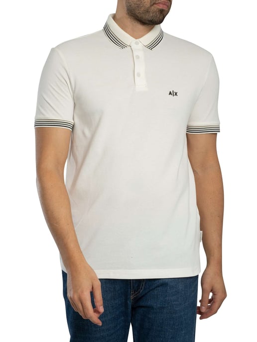 Armani Exchange Polo De Cuello A Rayas De Corte Entallado, Blanco - Image 2