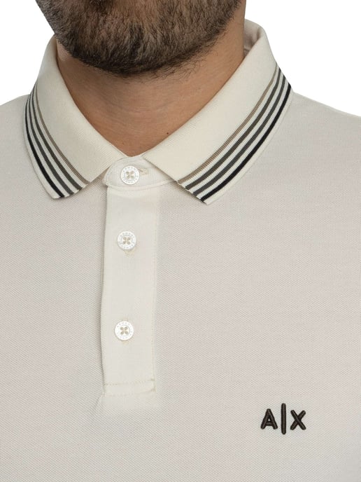 Armani Exchange Polo De Cuello A Rayas De Corte Entallado, Blanco - Image 4