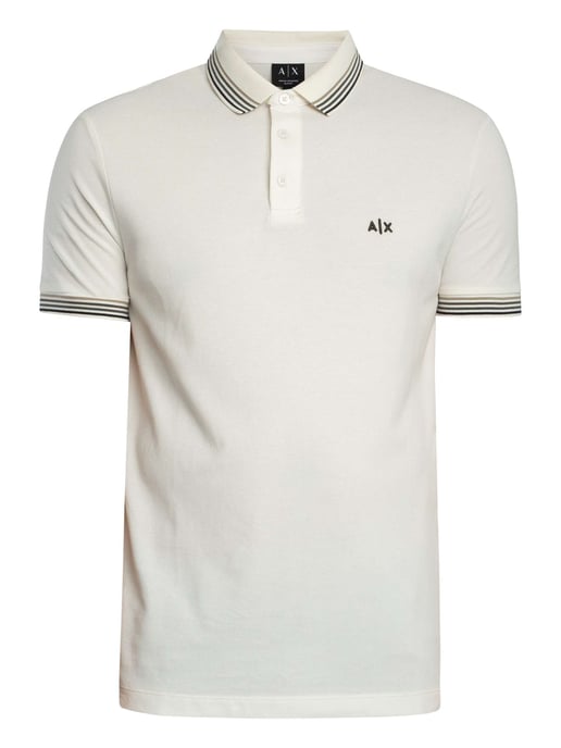Armani Exchange Polo De Cuello A Rayas De Corte Entallado, Blanco - Image 6