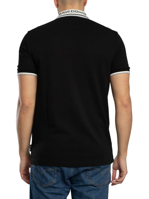 Armani Exchange Polo Ajustado Con Cuello En Contraste, Negro - Image 3