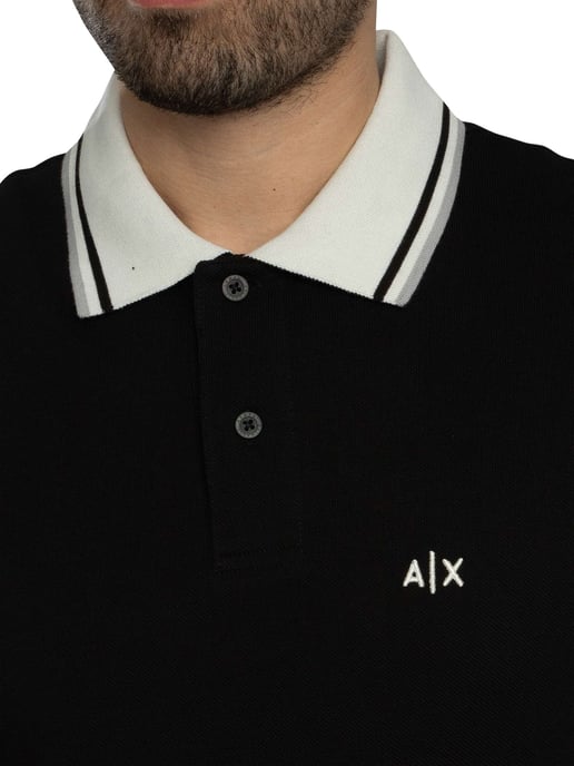 Armani Exchange Polo Ajustado Con Cuello En Contraste, Negro - Image 4