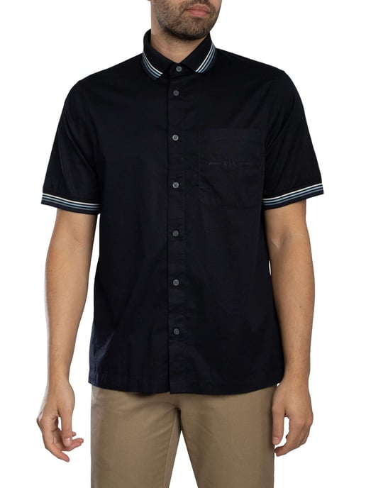 Armani Exchange Camisa De Manga Corta Con Bolsillo En El Pecho Y Logo, Azul - Image 1