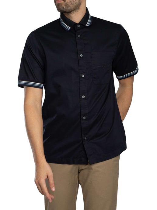Armani Exchange Camisa De Manga Corta Con Bolsillo En El Pecho Y Logo, Azul - Image 2