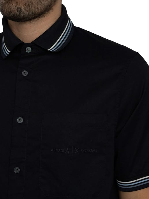Armani Exchange Camisa De Manga Corta Con Bolsillo En El Pecho Y Logo, Azul - Image 4