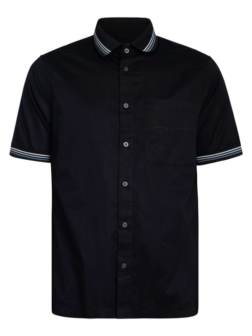 Armani Exchange Camisa De Manga Corta Con Bolsillo En El Pecho Y Logo, Azul - Image 6