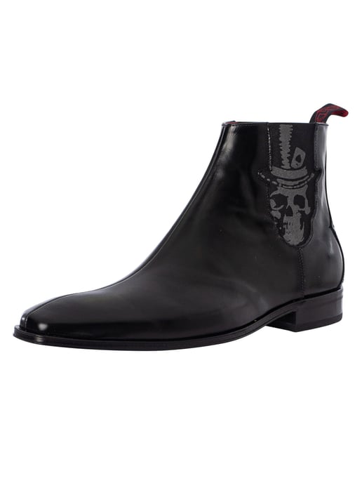 Jeffery West Botines Chelsea De Piel Pulida Con Calavera, Negro - Image 1