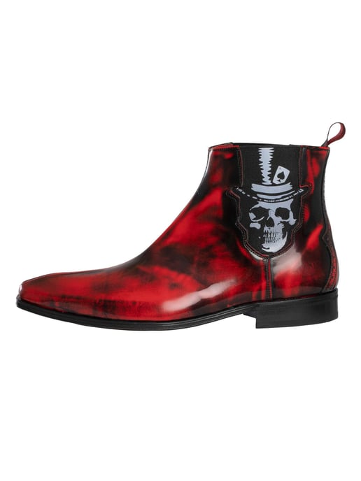 Jeffery West Botines Chelsea De Piel Pulida Con Calavera, Rojo - Image 2