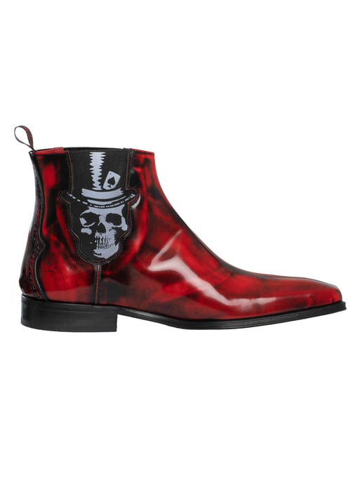 Jeffery West Botines Chelsea De Piel Pulida Con Calavera, Rojo - Image 3