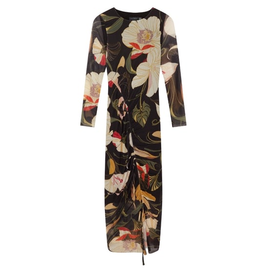 Vestido Midi Ajustado Fruncido De Malla Estampada De Ted Baker - Image 1
