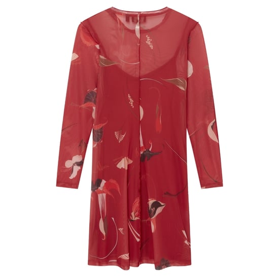 Vestido Midi Rojo Estampado De Manga Larga Con Malla De Ted Baker - Image 2