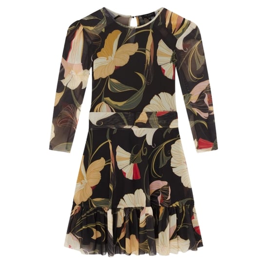 Minivestido Negro De Malla Con Hombros Fruncidos Estilo Skater De Ted Baker - Image 1