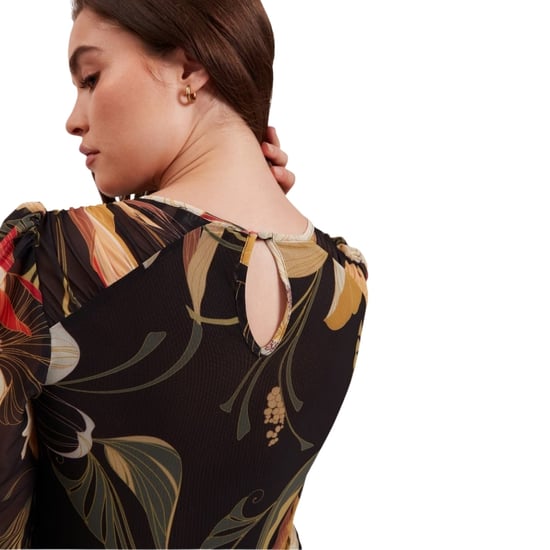 Minivestido Negro De Malla Con Hombros Fruncidos Estilo Skater De Ted Baker - Image 5
