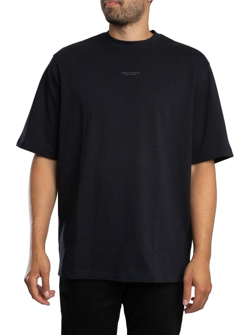 Armani Exchange Camiseta Cómoda Con Logo Central, Azul - Image 2