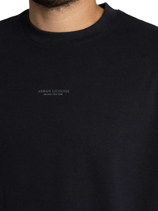 Armani Exchange Camiseta Cómoda Con Logo Central, Azul - Image 4