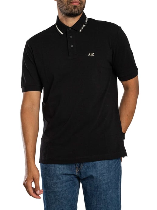 Armani Exchange Polo Con Cuello Ribeteado, Negro - Image 1