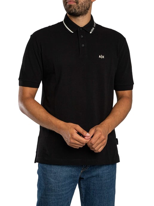 Armani Exchange Polo Con Cuello Ribeteado, Negro - Image 2