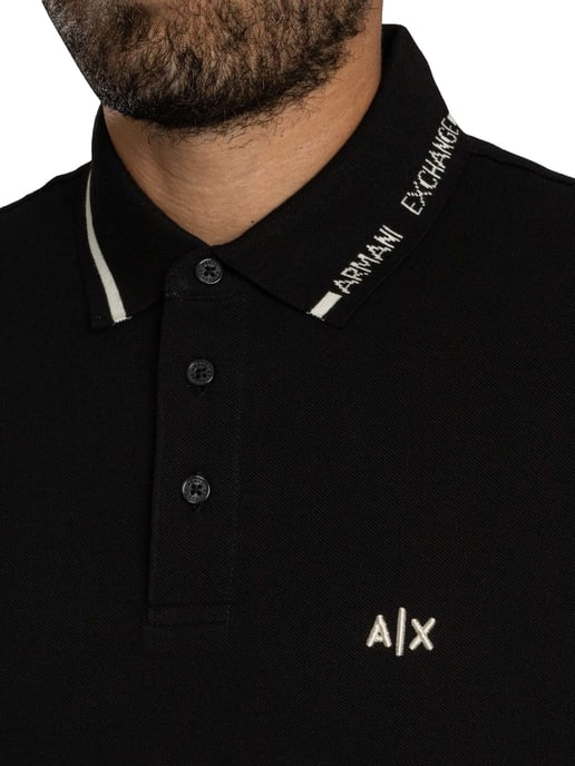 Armani Exchange Polo Con Cuello Ribeteado, Negro - Image 4