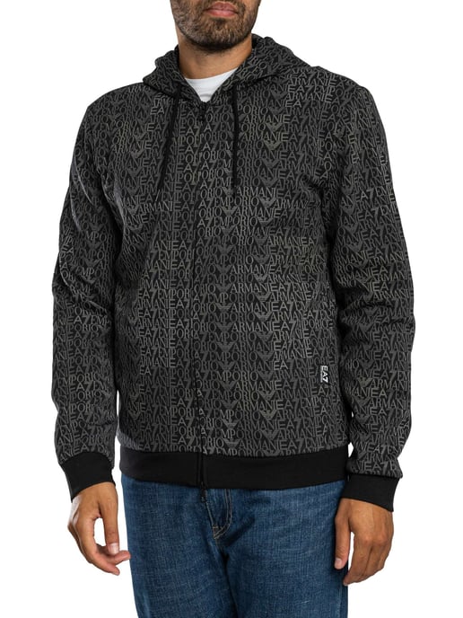 Emporio Armani Sudadera Con Capucha Y Cremallera Con Estampado De Marca, Negro - Image 1