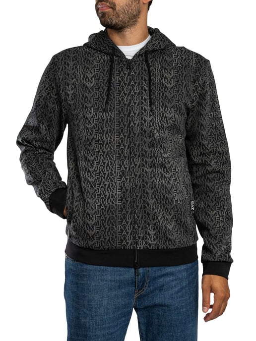 Emporio Armani Sudadera Con Capucha Y Cremallera Con Estampado De Marca, Negro - Image 2