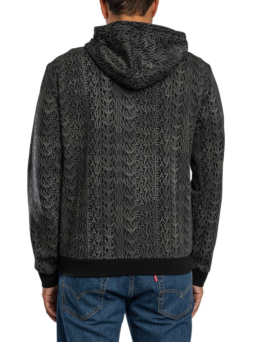 Emporio Armani Sudadera Con Capucha Y Cremallera Con Estampado De Marca, Negro - Image 3